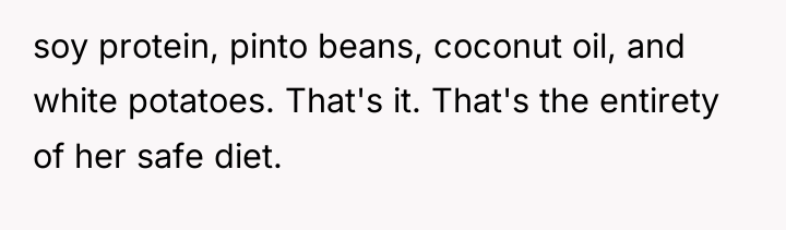 soy protein, pinto beans, coconut oil, and white potatoes. That's...