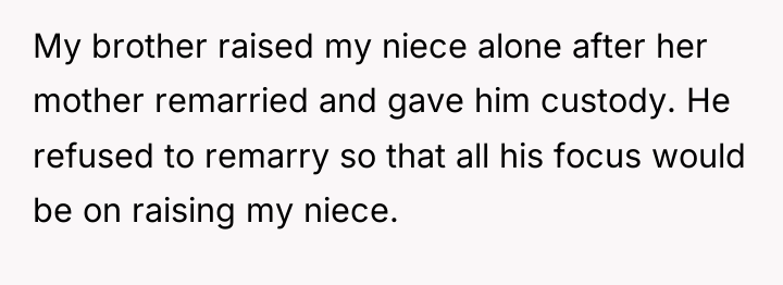 My brother raised my niece alone after her mother remarried...