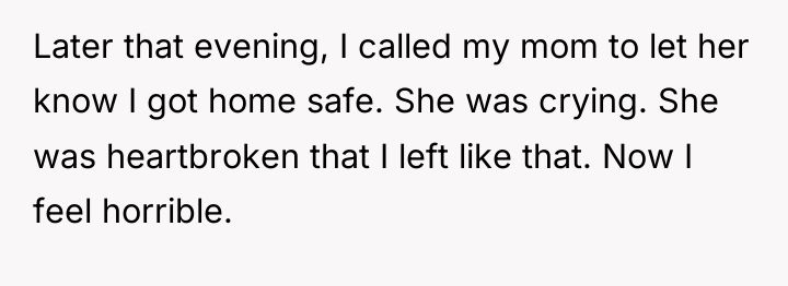 Later that evening, I called my mom to let her...