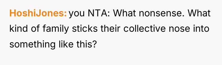 HoshiJones you NTA: What nonsense. What kind of family sticks...