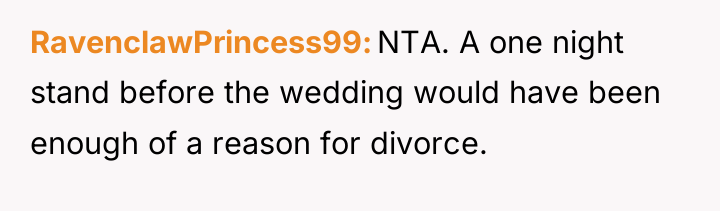 RavenclawPrincess99 NTA. A one night stand before the wedding would...