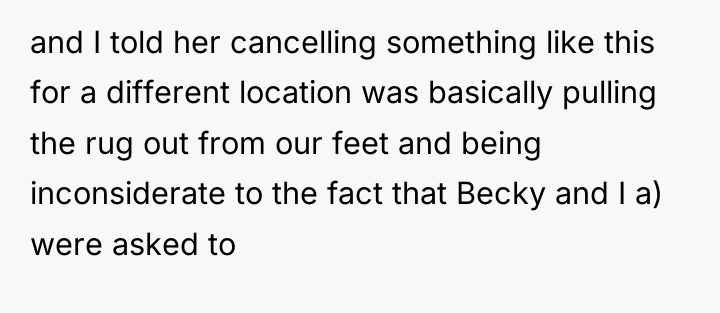 and I told her cancelling something like this for a...