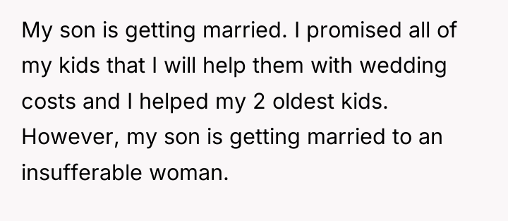 My son is getting married. I promised all of my...