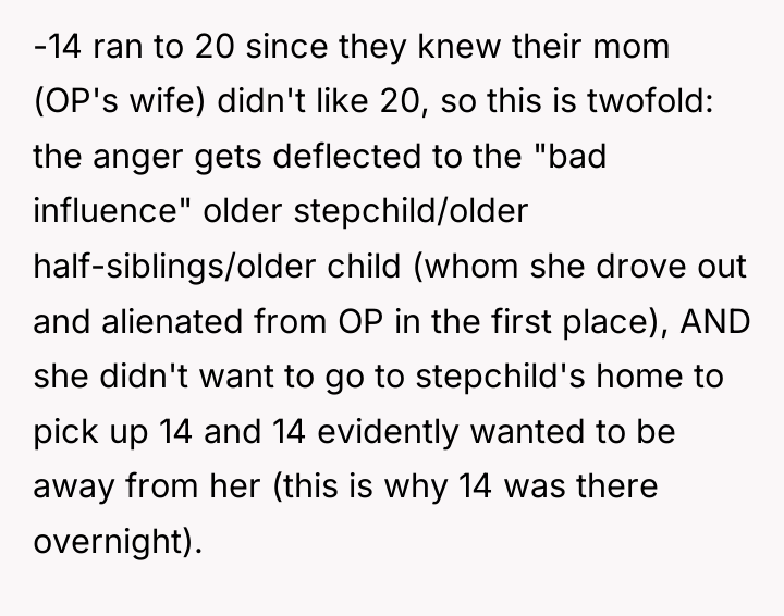 -14 ran to 20 since they knew their mom (OP's...