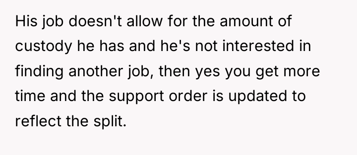 His job doesn't allow for the amount of custody he...