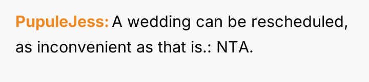 PupuleJess A wedding can be rescheduled, as inconvenient as that...