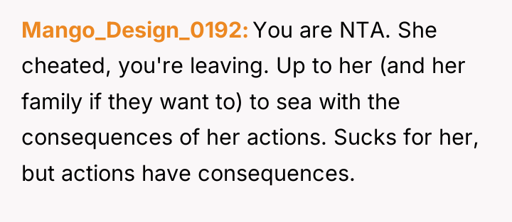 Mango_Design_0192 You are NTA. She cheated, you're leaving. Up to...