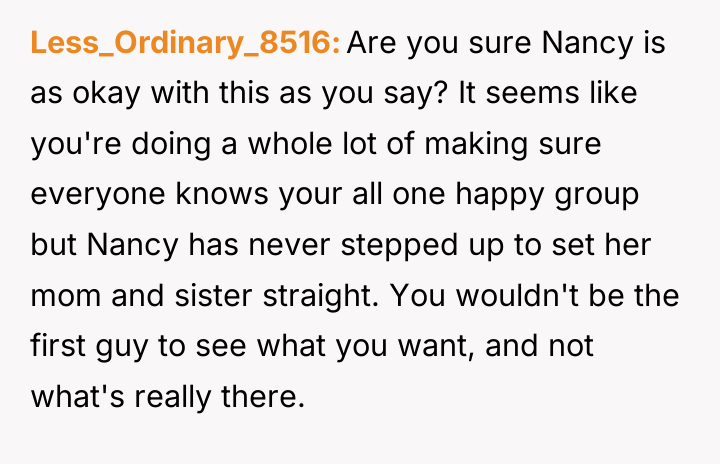 Less_Ordinary_8516 Are you sure Nancy is as okay with this...
