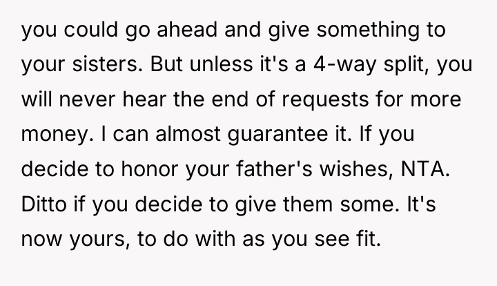 you could go ahead and give something to your sisters....
