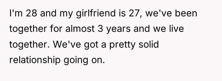 I'm 28 and my girlfriend is 27, we've been together...