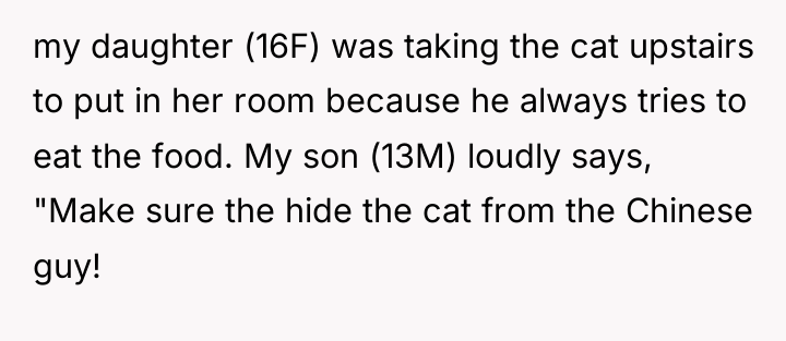 my daughter (16F) was taking the cat upstairs to put...