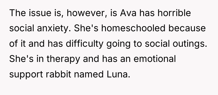 The issue is, however, is Ava has horrible social anxiety....