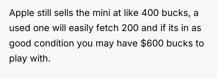 Apple still sells the mini at like 400 bucks, a...