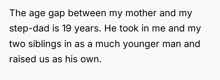 The age gap between my mother and my step-dad is...