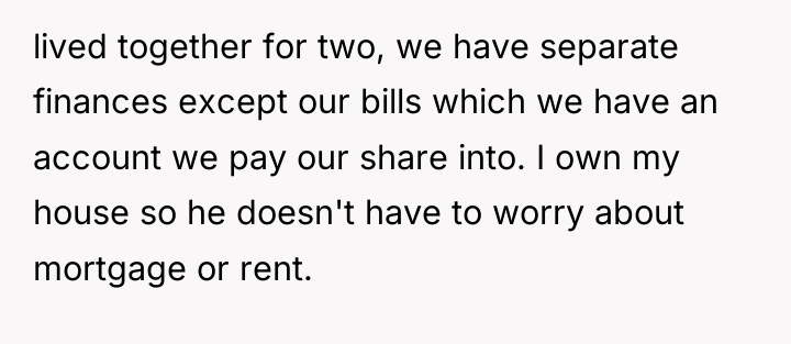 lived together for two, we have separate finances except our...