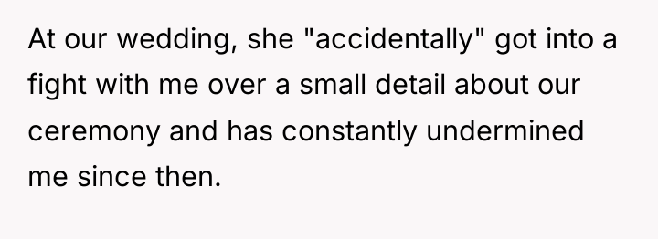 At our wedding, she "accidentally" got into a fight with...
