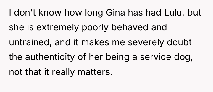I don't know how long Gina has had Lulu, but...