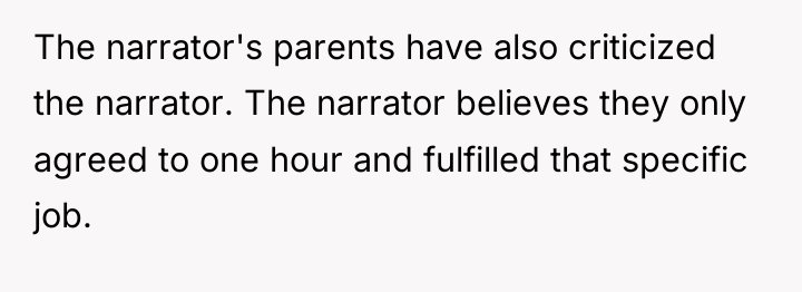 The narrator's parents have also criticized the narrator. The narrator...