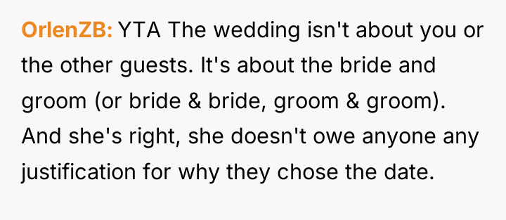 OrlenZB YTA The wedding isn't about you or the other...