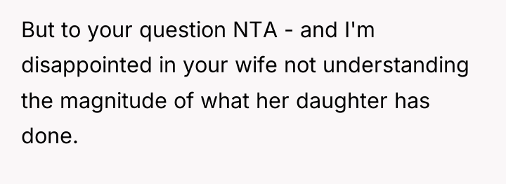 But to your question NTA - and I'm disappointed in...