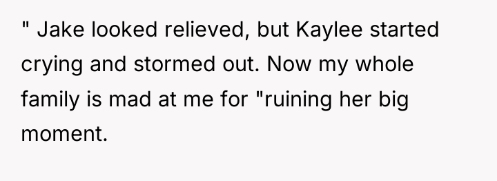 " Jake looked relieved, but Kaylee started crying and stormed...