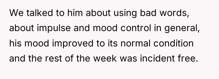 We talked to him about using bad words, about impulse...