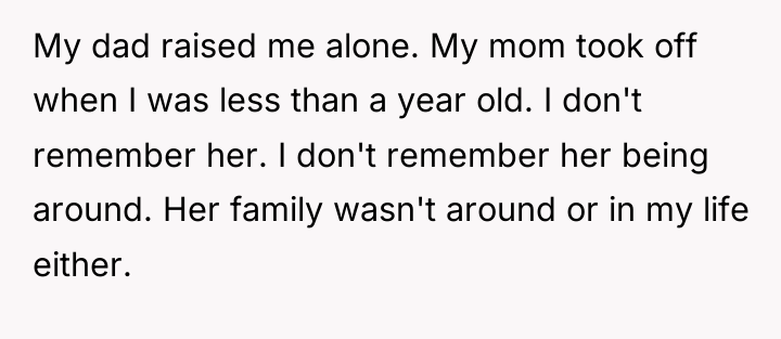 My dad raised me alone. My mom took off when...