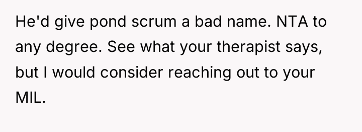 He'd give pond scrum a bad name. NTA to any...