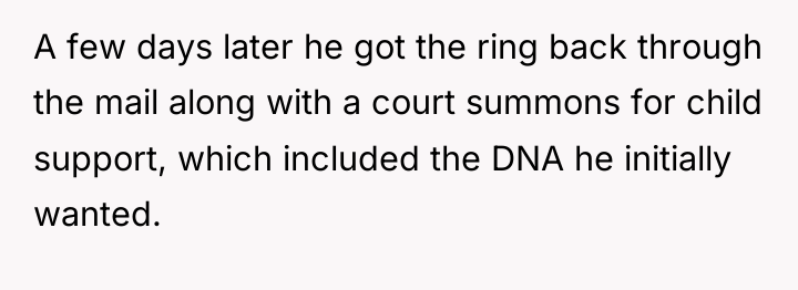 A few days later he got the ring back through...