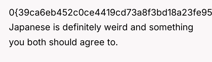 0{39ca6eb452c0ce4419cd73a8f3bd18a23fe95ab4febb092bc2ab1b542eeea82f} Japanese is definitely weird and something you both should...