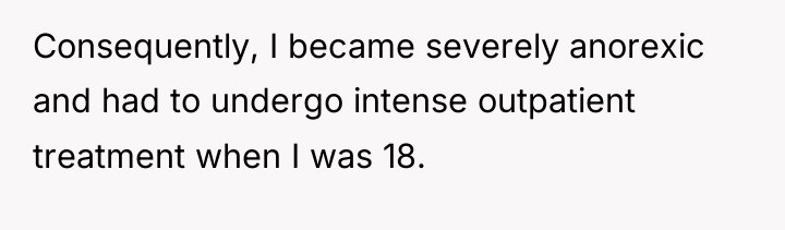 Consequently, I became severely anorexic and had to undergo intense...
