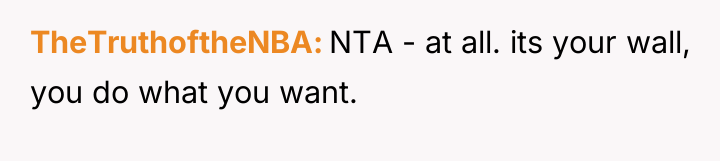 TheTruthoftheNBA NTA - at all. its your wall, you do...