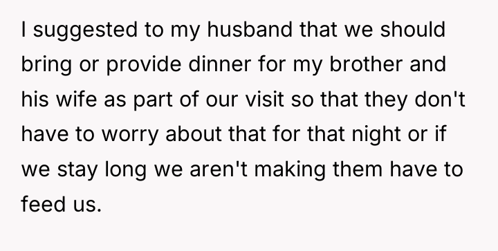 I suggested to my husband that we should bring or...