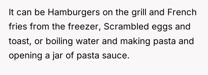 It can be Hamburgers on the grill and French fries...