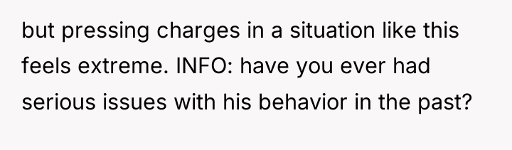 but pressing charges in a situation like this feels extreme....