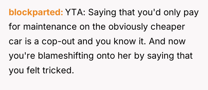 blockparted YTA: Saying that you'd only pay for maintenance on...