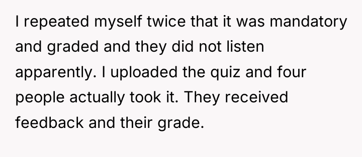 I repeated myself twice that it was mandatory and graded...