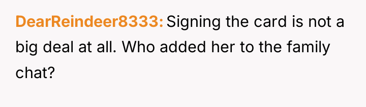 DearReindeer8333 Signing the card is not a big deal at...