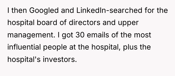 I then Googled and LinkedIn-searched for the hospital board of...