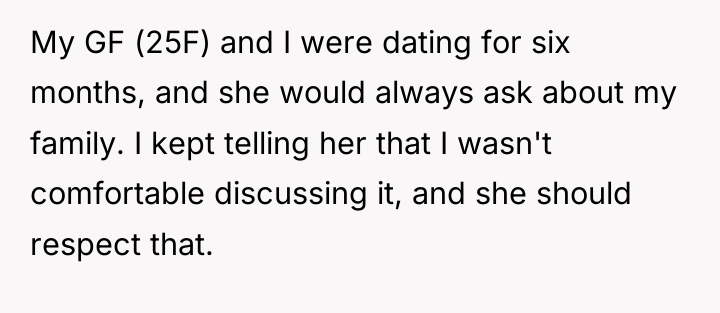My GF (25F) and I were dating for six months,...