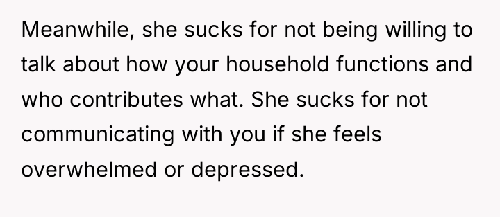 Meanwhile, she sucks for not being willing to talk about...