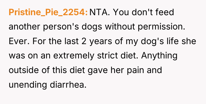 Pristine_Pie_2254 NTA. You don't feed another person's dogs without permission....