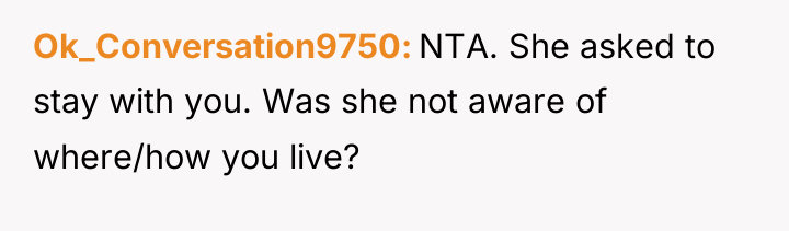 Ok_Conversation9750 NTA. She asked to stay with you. Was she...