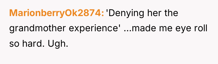 MarionberryOk2874 'Denying her the grandmother experience' ...made me eye roll...