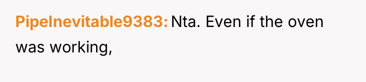 PipeInevitable9383 Nta. Even if the oven was working,