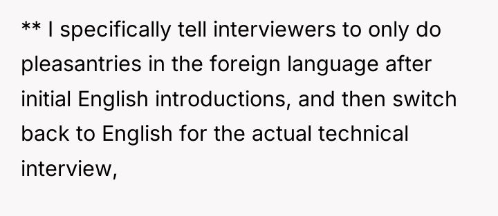 ** I specifically tell interviewers to only do pleasantries in...