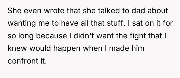 She even wrote that she talked to dad about wanting...