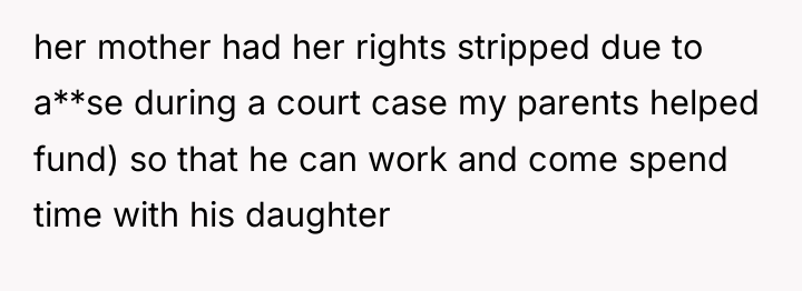 her mother had her rights stripped due to a**se during...