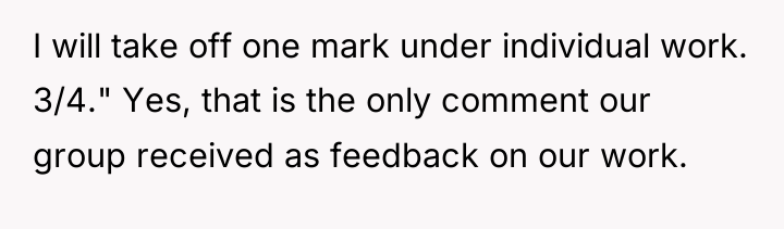 I will take off one mark under individual work. 3/4."...