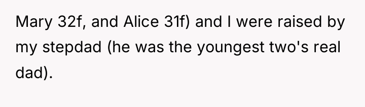 Mary 32f, and Alice 31f) and I were raised by...